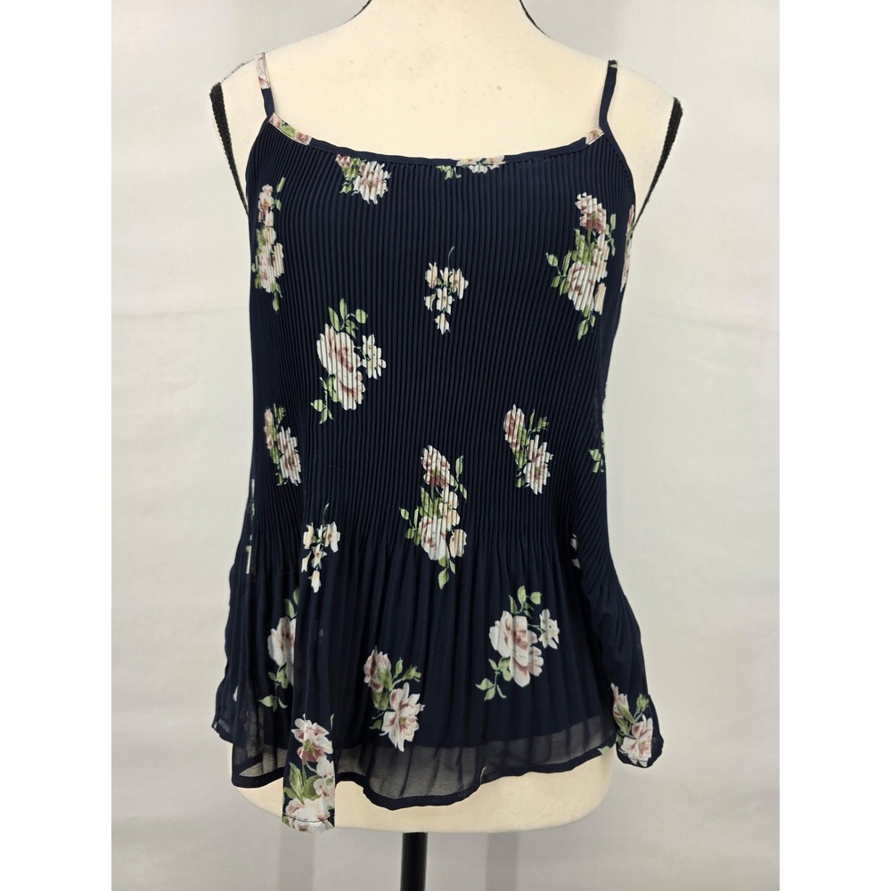 Abercrombie & Fitch Navy Floral Pleated Camisole Top Adjustable Straps XS NEW